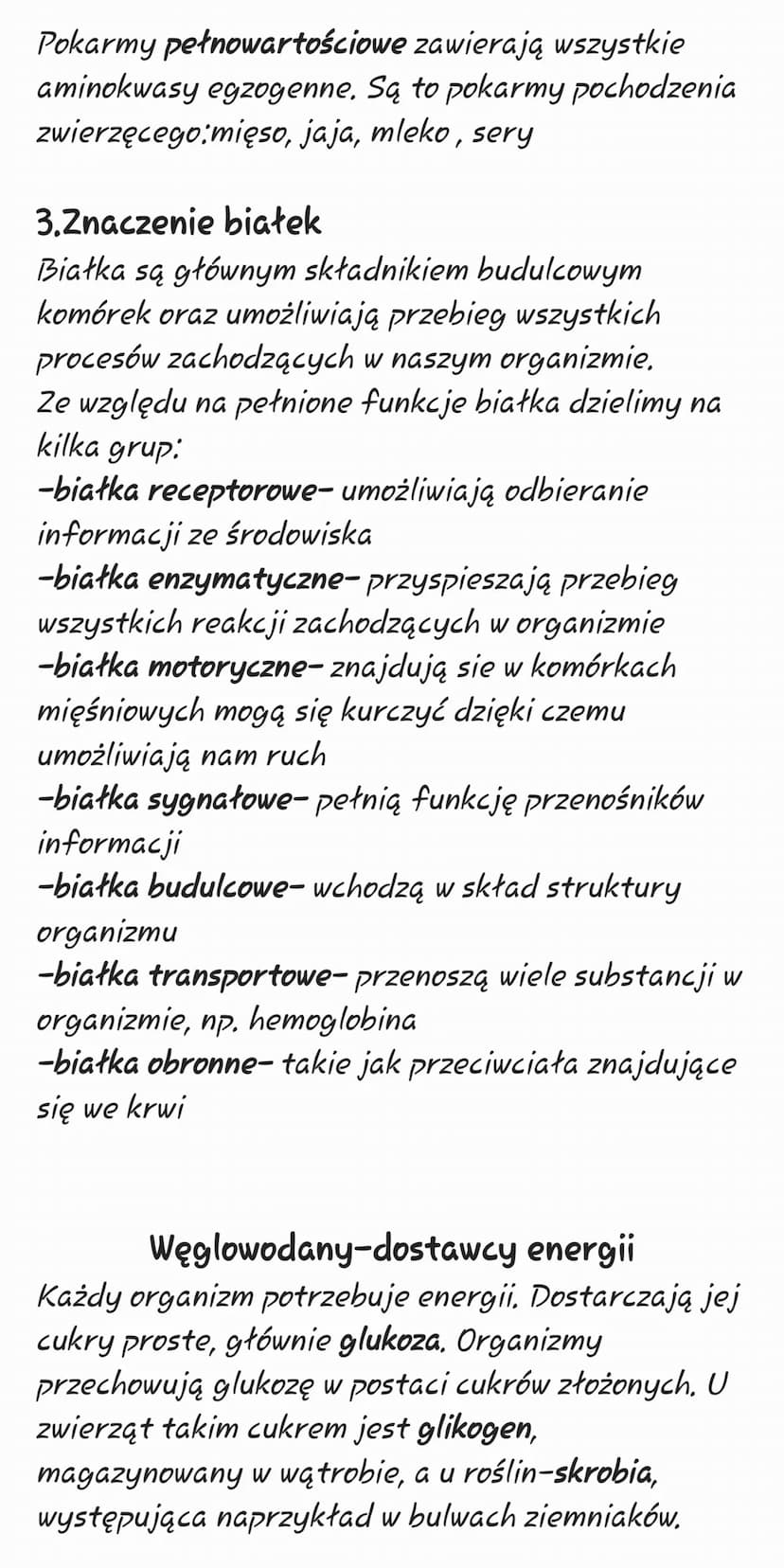 Nasze pożywienie zawiera składniki
niezbędne do prawidłowego funkcjonowania
organizmu. Zaliczamy do nich:białka,
węglowodane (cukry), tłuszc