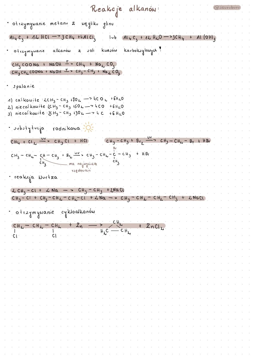 otrzymywanie metanu z węgliku glinu
->3CH₂ +4A1 C1₂
Alu C3
+ 12 HCI
CHL
1
CI
alkanów
UV
-
otrzymywanie
CH3 COONa + NaOH
CH3CH, COONa + NaOH 