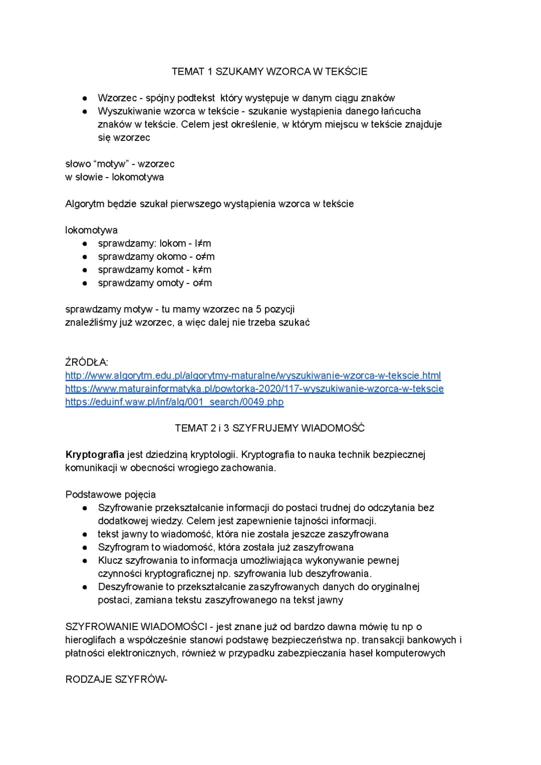 Informatyka klasa 3: Wyszukiwanie Wzorca, Kryptografia, Python i C++