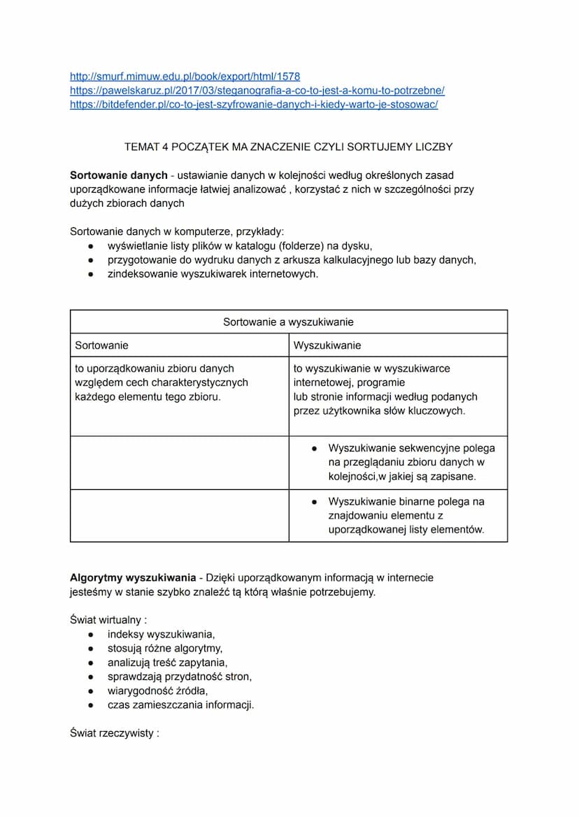 TEMAT 1 SZUKAMY WZORCA W TEKŚCIE
Wzorzec - spójny podtekst który występuje w danym ciągu znaków
● Wyszukiwanie wzorca w tekście - szukanie w