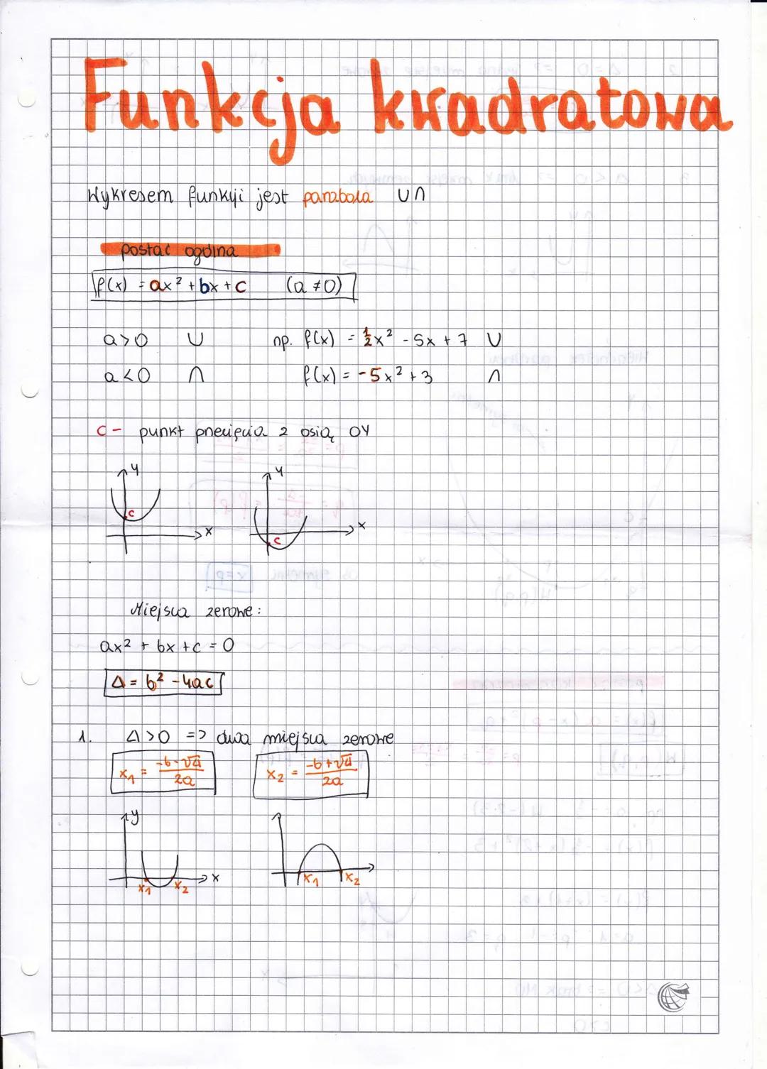 C
Funkcja kwadratowa
Wykresem funkyi jest panabola un
postać ogolna
\\P(x) = ax ² + bx + C
A.
aso
ако
D
U
n
C- punkt precięcio. 2 osią OY
X
