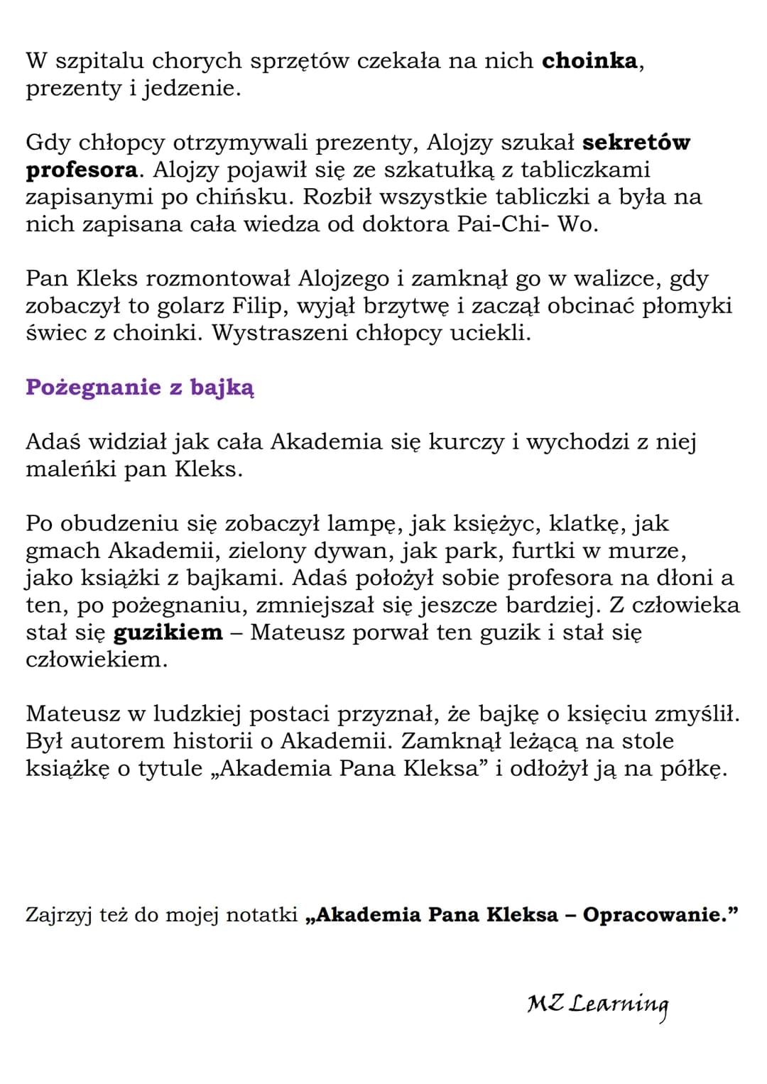 —
,,Akademia Pana Kleksa" -
streszczenie.
Tytuł: „Akademia Pana Kleksa"
Autor: Jan Brzechwa
Streszczenie (8 stron zamiast 136 )
Ta oraz inne