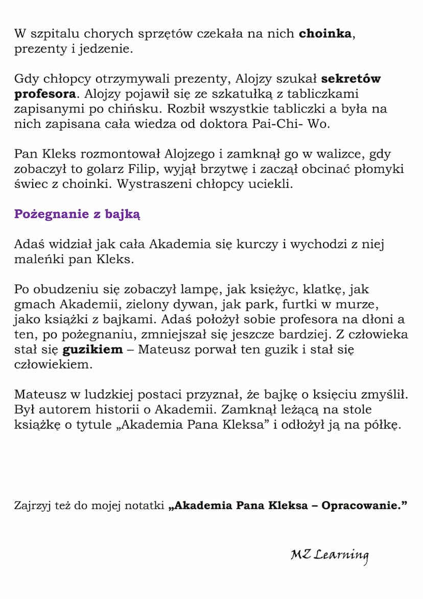 —
,,Akademia Pana Kleksa" -
streszczenie.
Tytuł: „Akademia Pana Kleksa"
Autor: Jan Brzechwa
Streszczenie (8 stron zamiast 136 )
Ta oraz inne