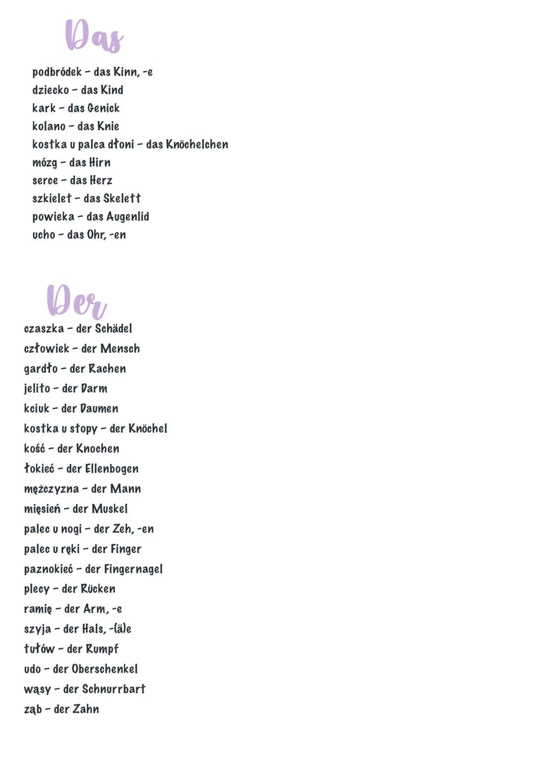 <h2 id="krperteileundkrperteilungen">Körperteile und Körperteilungen</h2>
<p>Hier finden Sie eine Liste von verschiedenen Körperteilen und d