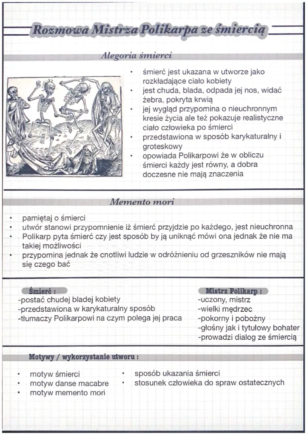 Rozmowa Mistrza Polikarpa ze śmiercią.
⚫ Epoka literacka: średniowiecze
Gatunek:
•
.
utwór moralistyczno - dydaktyczny
przygotowujący człowi