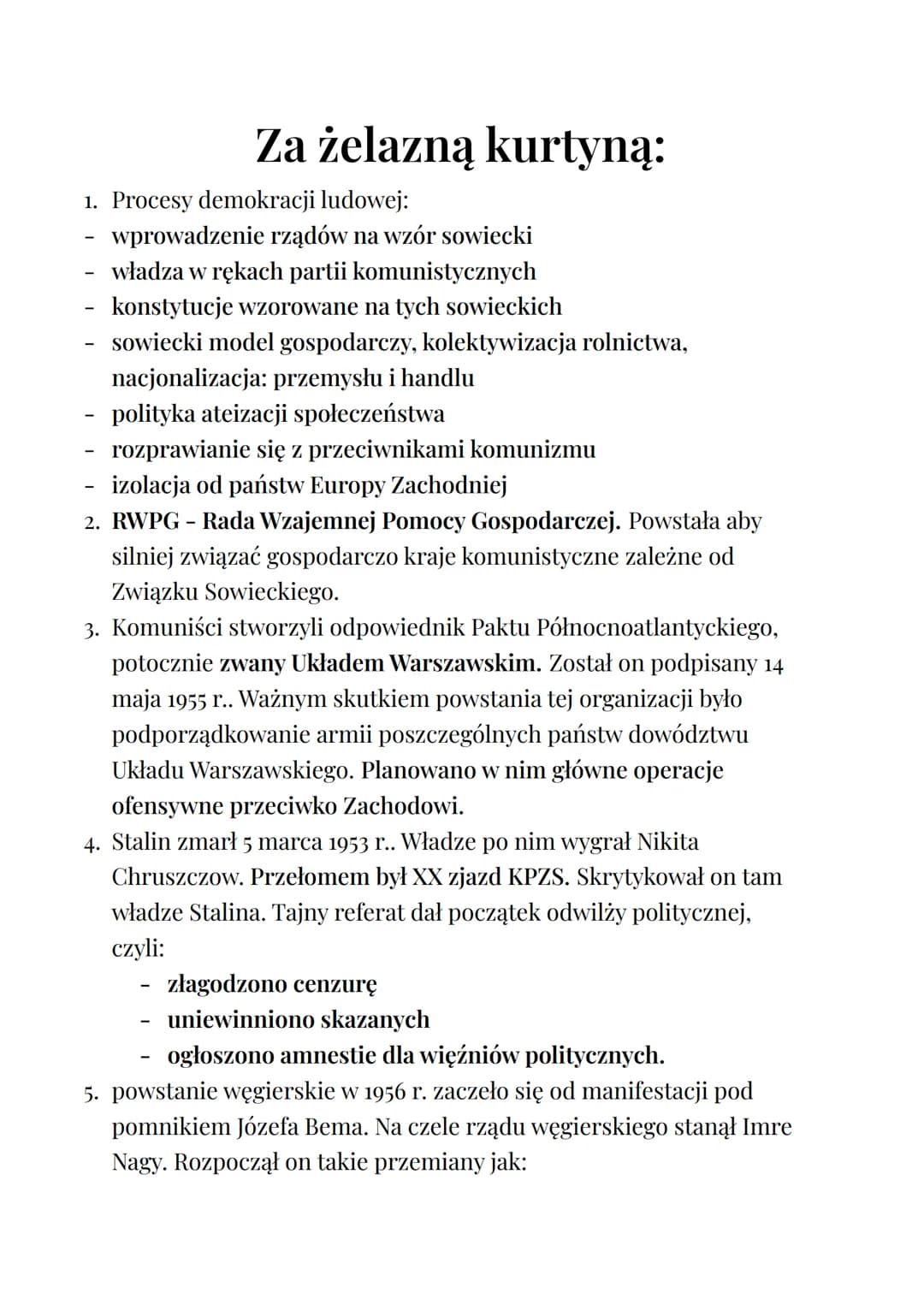 Za żelazną kurtyną:
1. Procesy demokracji ludowej:
wprowadzenie rządów na wzór sowiecki
władza w rękach partii komunistycznych
- konstytucje
