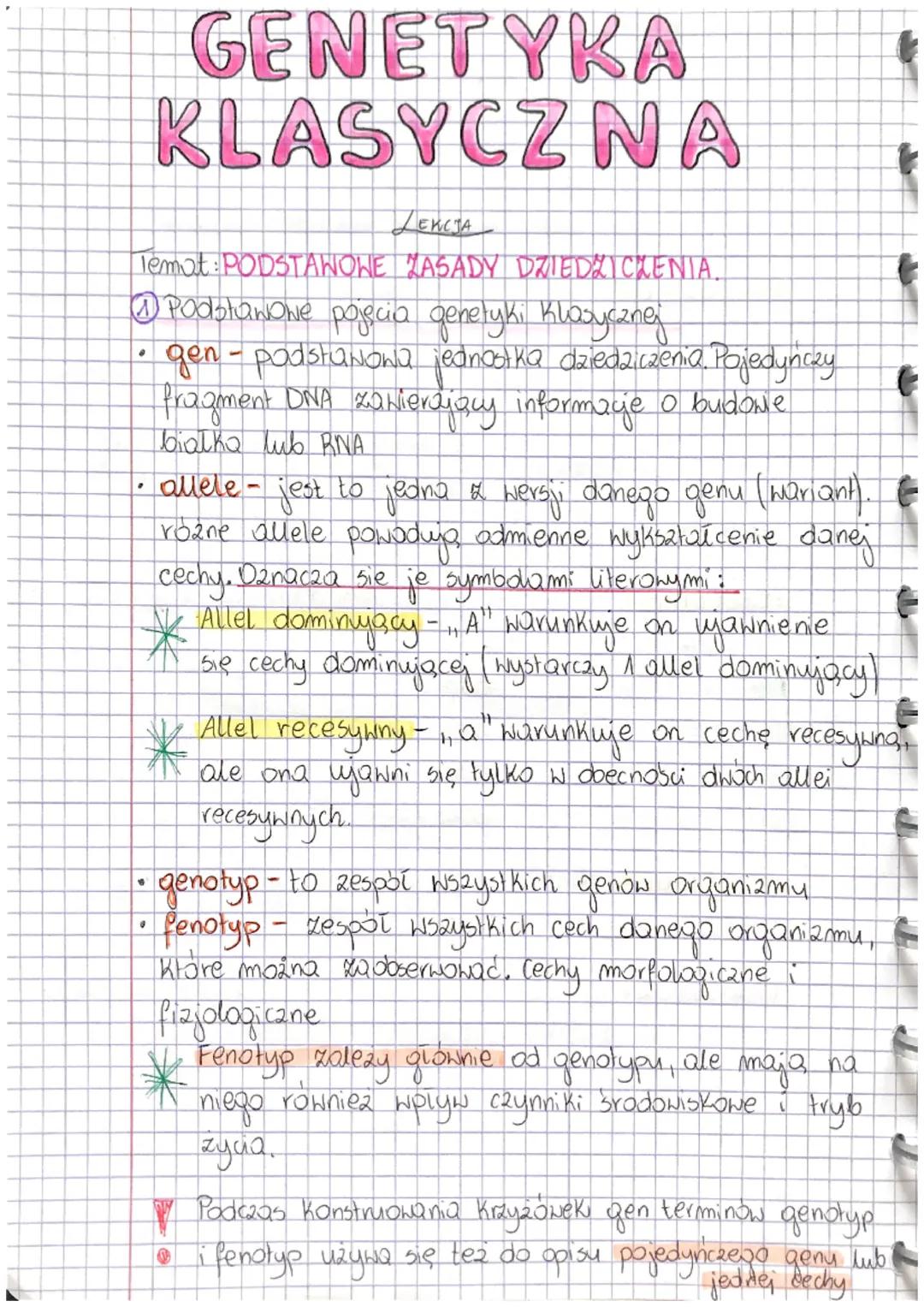 ZENCJA
Temat: PODSTAWOWE ZASADY DZIEDZICZENIA.
Podstawowe pojęcia genetyki Klasycznej
gen- podstawowa jednostka dziedziczenia. Pojedynczy
fr