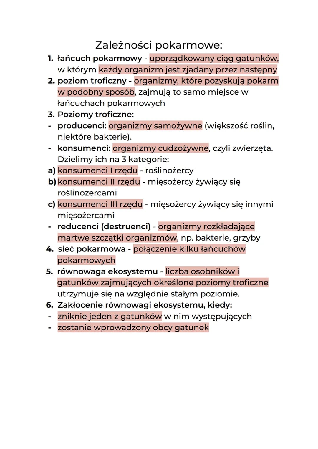 Zależności pokarmowe:
1. łańcuch pokarmowy- uporządkowany ciąg gatunków,
w którym każdy organizm jest zjadany przez następny
2. poziom trofi