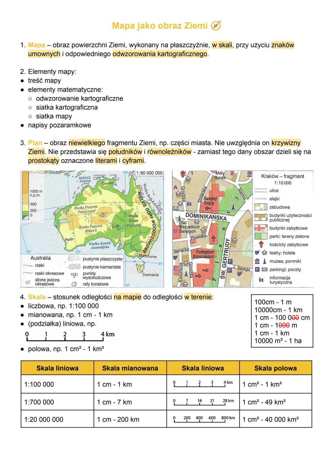 # Mapa jako obraz Ziemi

1. Mapa - obraz powierzchni Ziemi, wykonany na płaszczyźnie, w skali, przy użyciu znaków
umownych i odpowiedniego o