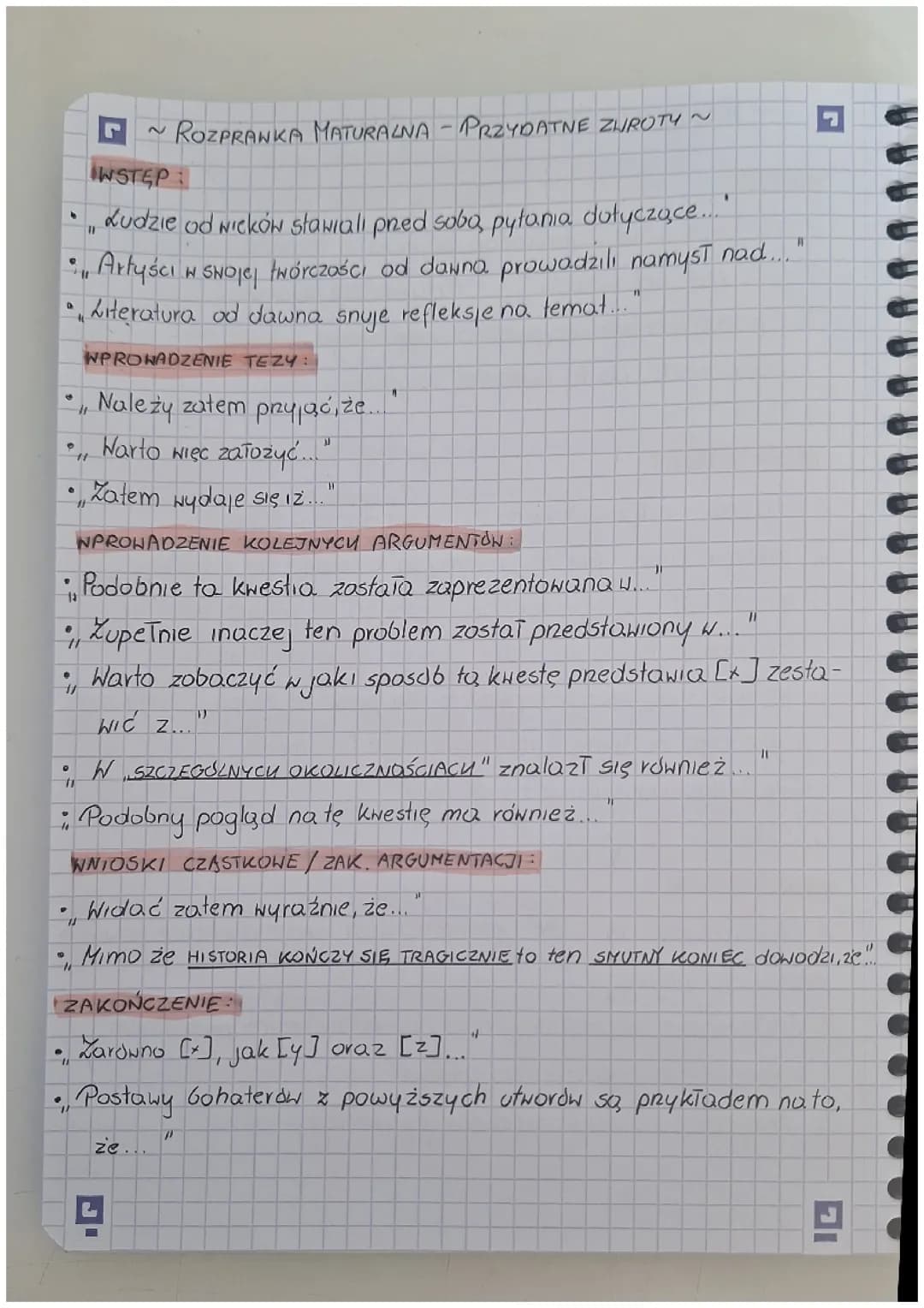 Przydatne zwroty do rozprawki