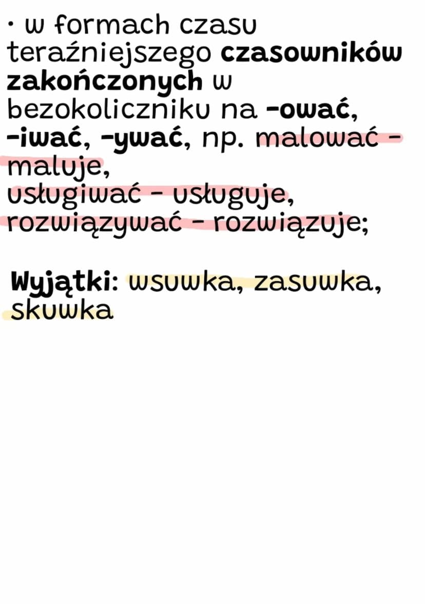 Zasady pisowni z óiu
Literę ó piszemy:
· ó wymienia się na o, e, a,
np. strój - stroje, siódemka -
siedem, zbiórka - zbierać;
• w zakończeni