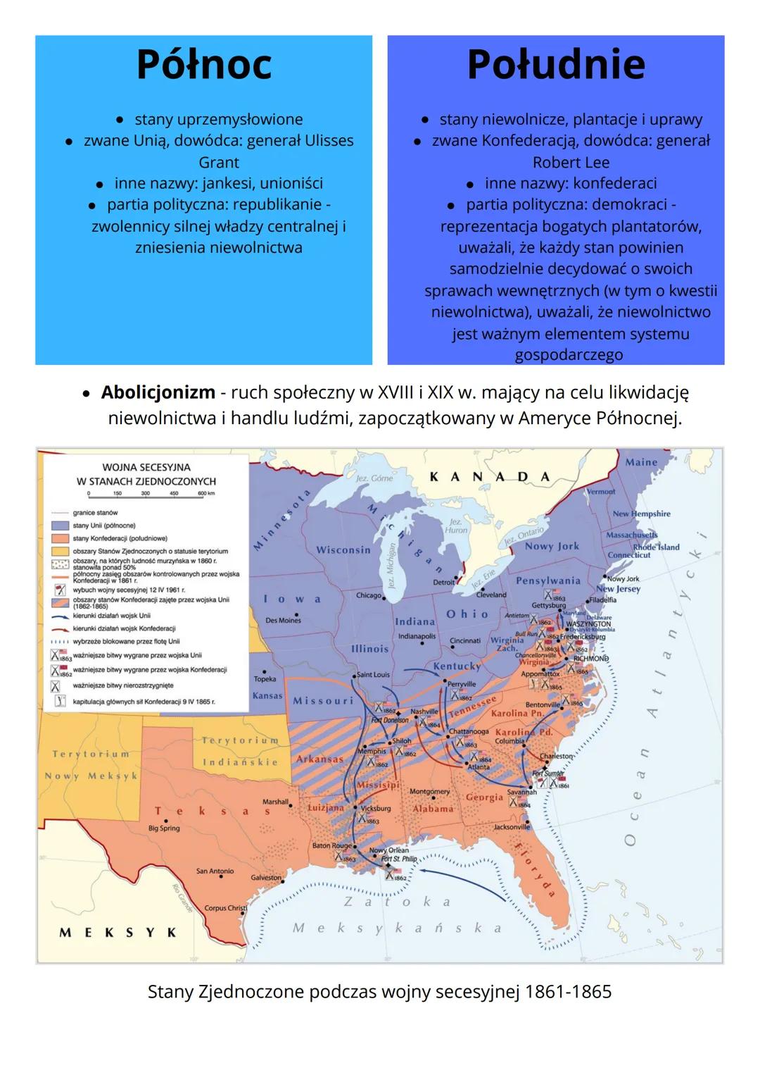 --- OCR Start ---
Wojna secesyjna w Stanach
Zjednoczonych (1861-1865)
• Secesja - wystąpienie, odłączenie się
• Wojna secesyjna - wojna, któ