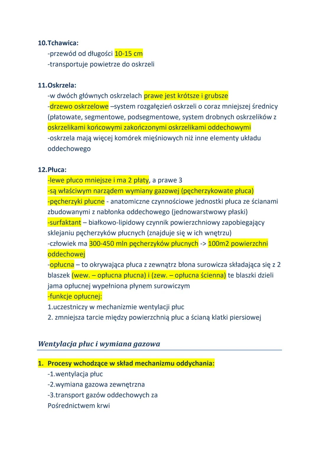 Budowa i funkcje układu oddechowego
1. Oddychanie - podstawowy, kataboliczny proces którego substratem jest
glukoza, polegający na utleniani