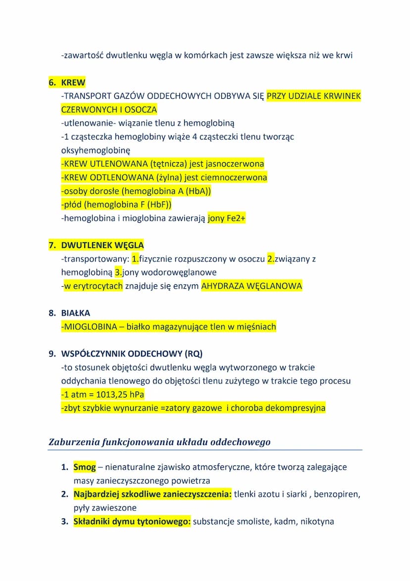 Budowa i funkcje układu oddechowego
1. Oddychanie - podstawowy, kataboliczny proces którego substratem jest
glukoza, polegający na utleniani