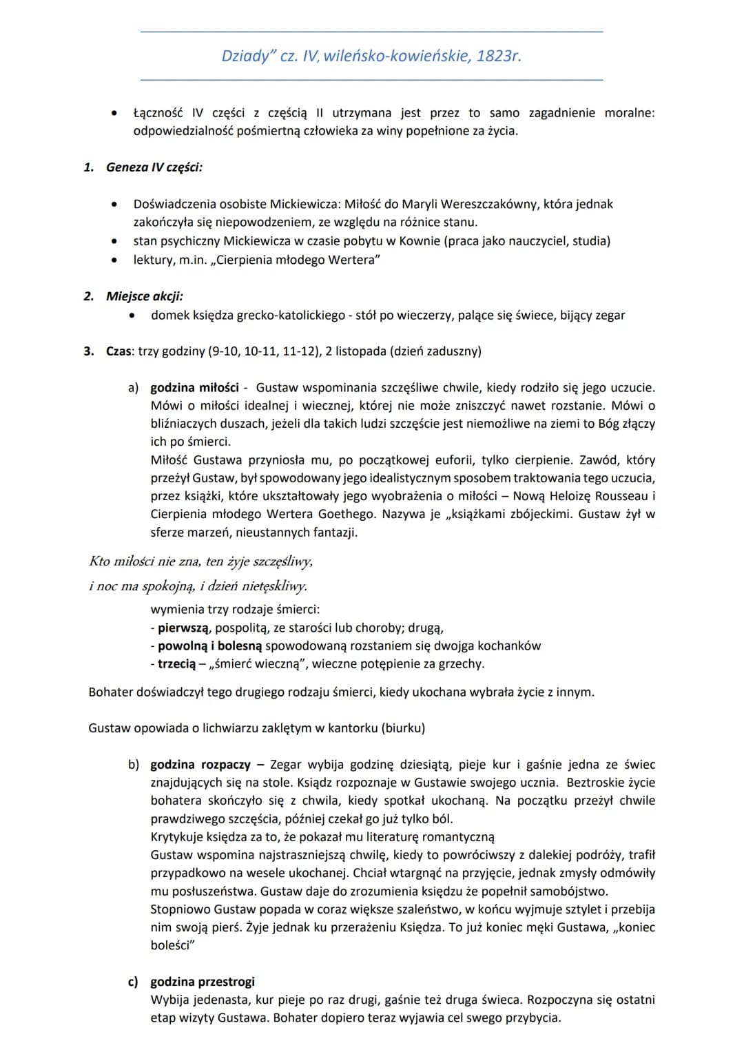 ● Łączność IV części z częścią II utrzymana jest przez to samo zagadnienie moralne:
odpowiedzialność pośmiertną człowieka za winy popełnione