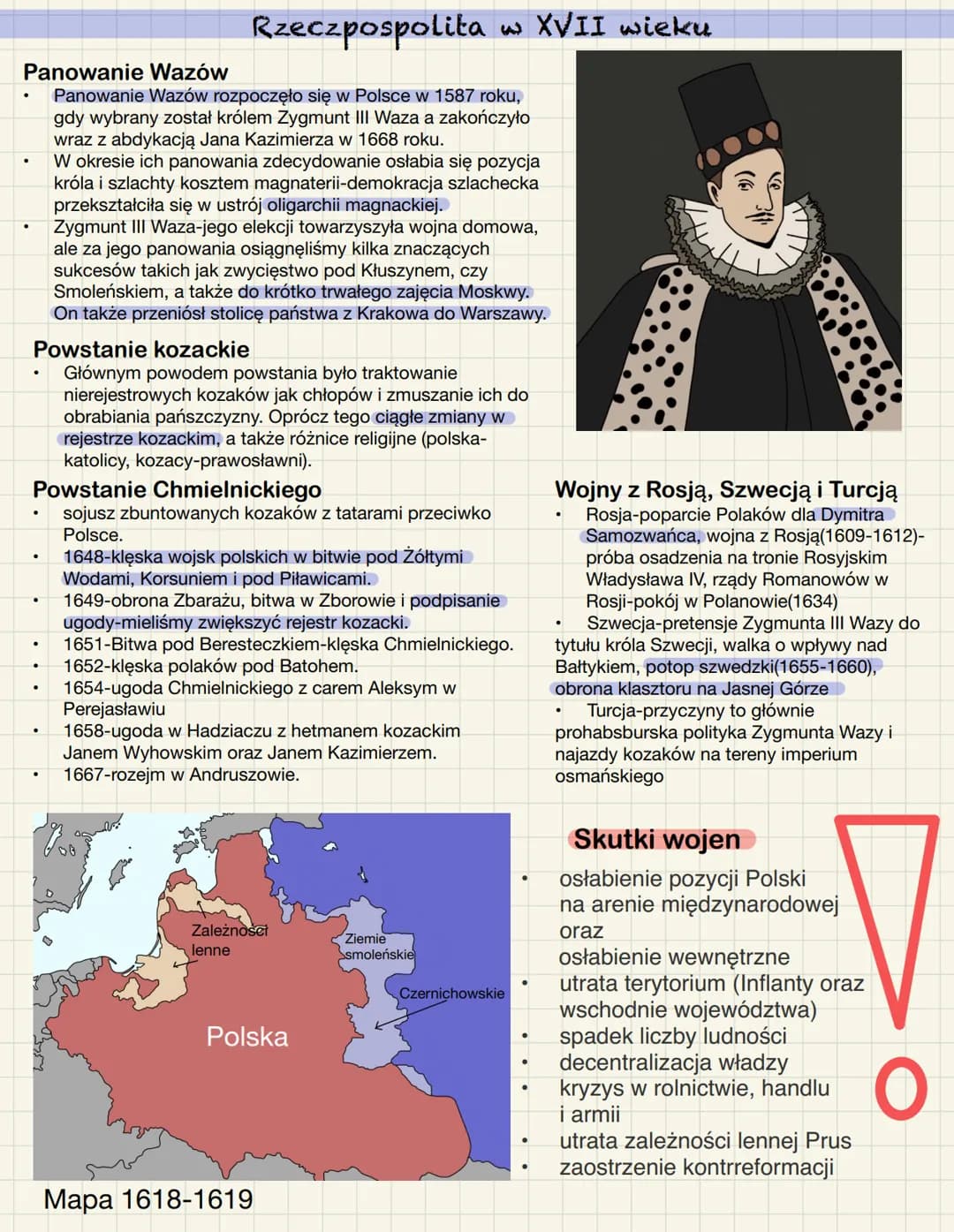 Rzeczpospolita w XVII wieku
Panowanie Wazów
Panowanie Wazów rozpoczęło się w Polsce w 1587 roku,
gdy wybrany został królem Zygmunt III Waza 