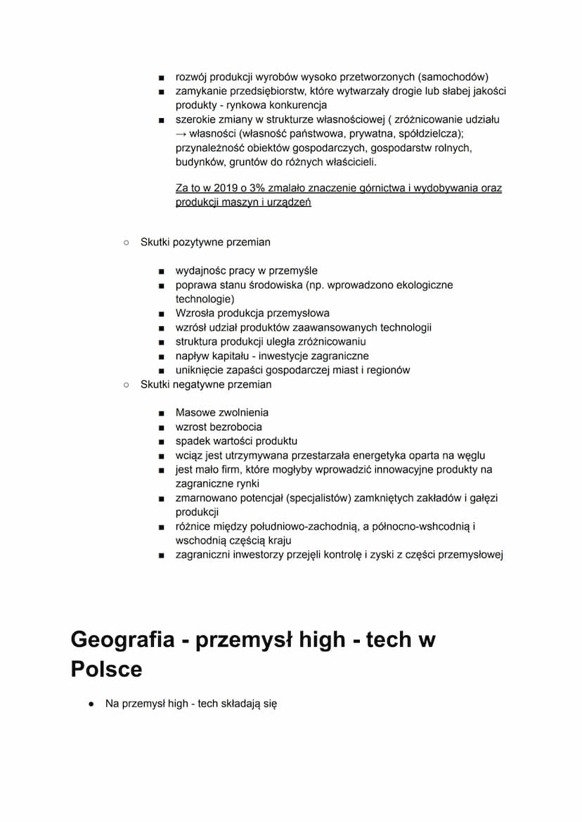 Geografia - przemysł w Polsce
Przemysł przed 1989 :
O Powstanie Górnośląskiego Okręgu Przemysłowego (Złoża surowców
mineralnych) i Centralne