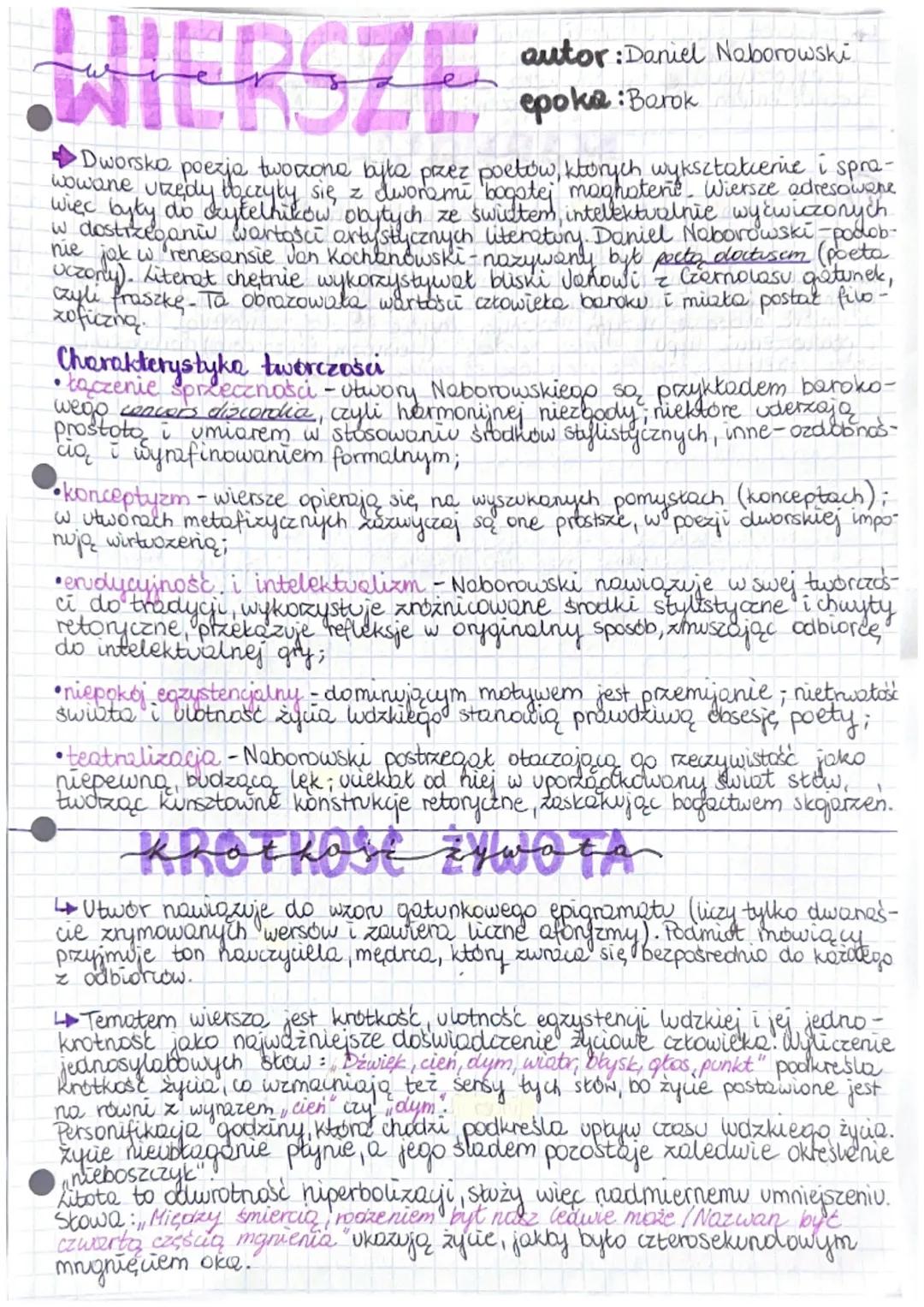 WIERSZE
autor: Daniel Naborowski
epoka:Barok
Dworsko
poezjo tworzone było przez poetów, których wykształcenie i spra-
wowane vizędy to czyły