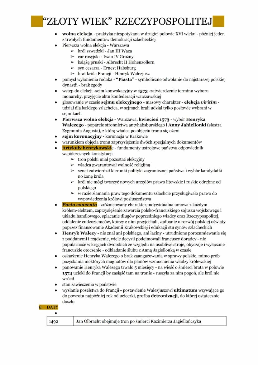"ZŁOTY WIEK" RZECZYPOSPOLITEJ
1. PANOWANIE OSTATNICH JAGIELLONÓW
•
•
.
•
•
.
•
•
⋅
•
•
•
•
XV w - Jagiellonowie jedną z bardziej wpływowych 