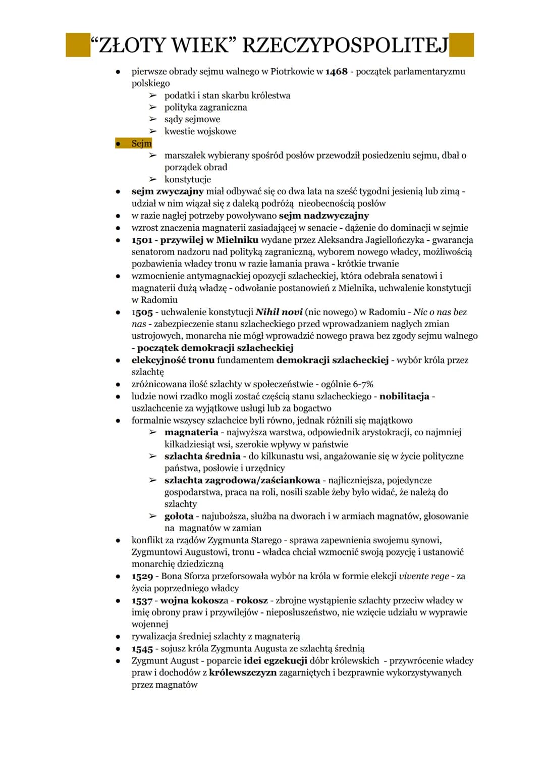 "ZŁOTY WIEK" RZECZYPOSPOLITEJ
1. PANOWANIE OSTATNICH JAGIELLONÓW
•
•
.
•
•
.
•
•
⋅
•
•
•
•
XV w - Jagiellonowie jedną z bardziej wpływowych 