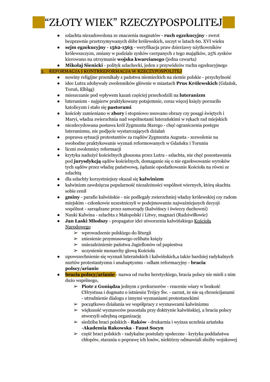 "ZŁOTY WIEK" RZECZYPOSPOLITEJ
1. PANOWANIE OSTATNICH JAGIELLONÓW
•
•
.
•
•
.
•
•
⋅
•
•
•
•
XV w - Jagiellonowie jedną z bardziej wpływowych 