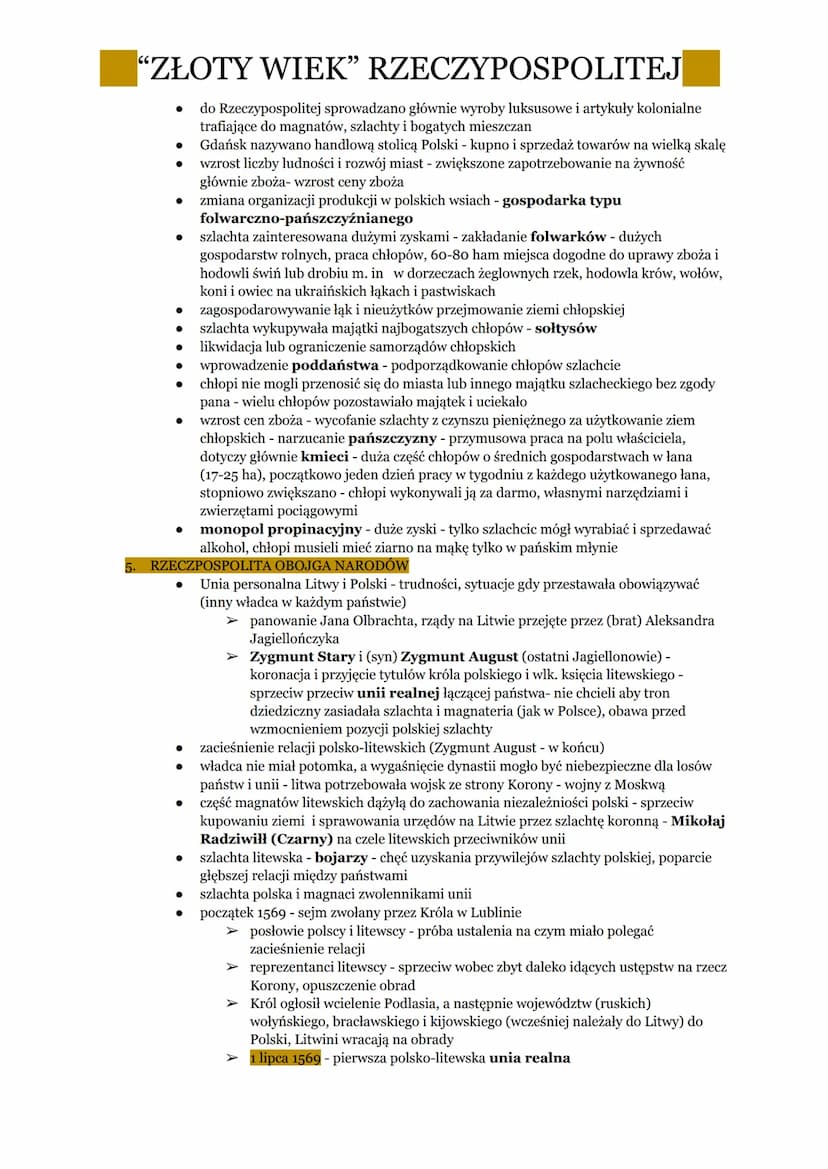 "ZŁOTY WIEK" RZECZYPOSPOLITEJ
1. PANOWANIE OSTATNICH JAGIELLONÓW
•
•
.
•
•
.
•
•
⋅
•
•
•
•
XV w - Jagiellonowie jedną z bardziej wpływowych 