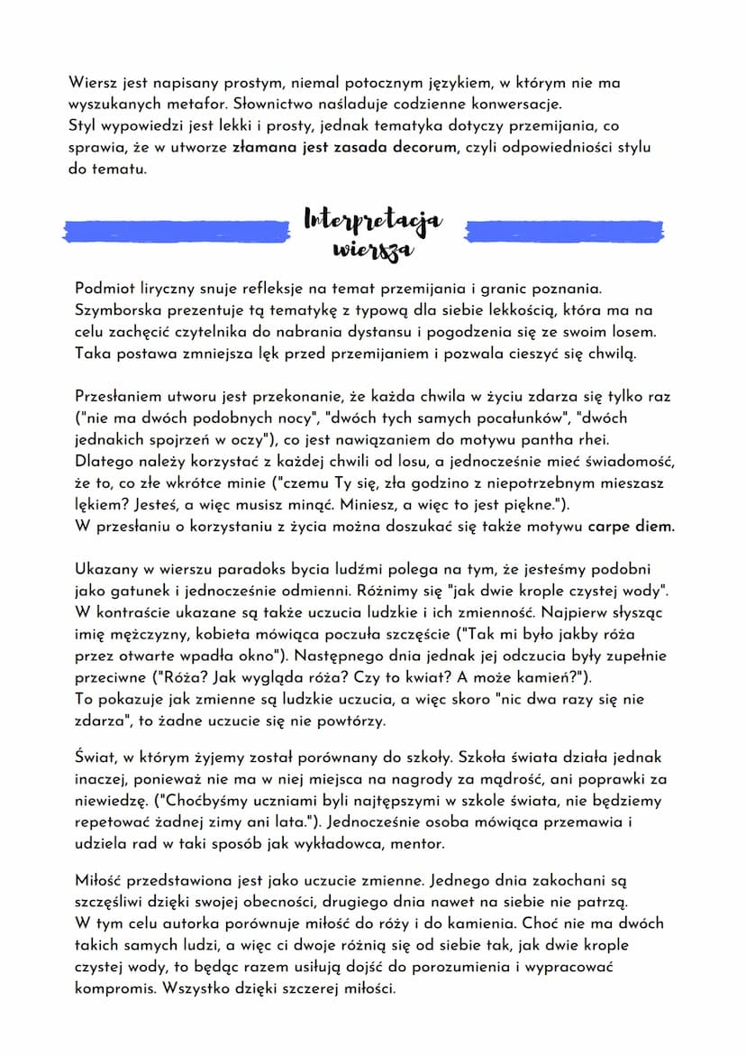 O autorce:
Wisława Szymborska (1923-2012) .Urodzona w Kórniku koło Poznania. Jej ojciec był zarządcą dóbr ziemskich
hrabiego Zamoyskiego. Po