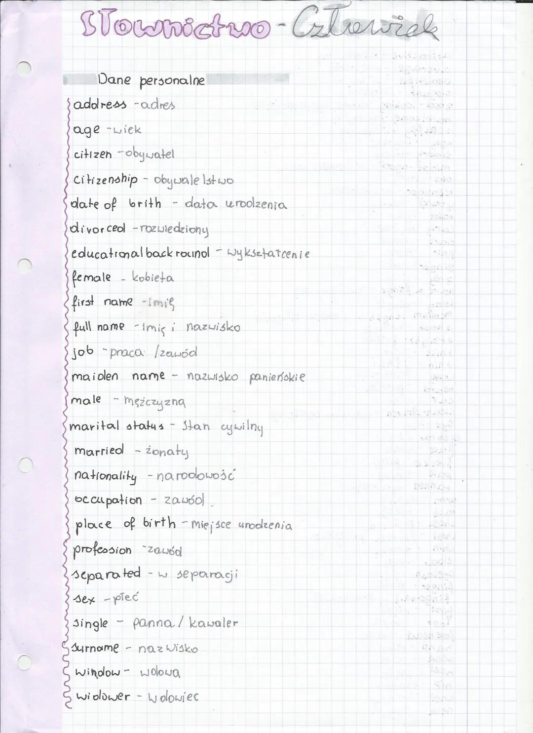 Podstawowe słownictwo o człowieku – Język Angielski, klasa 7 i 8, część 1