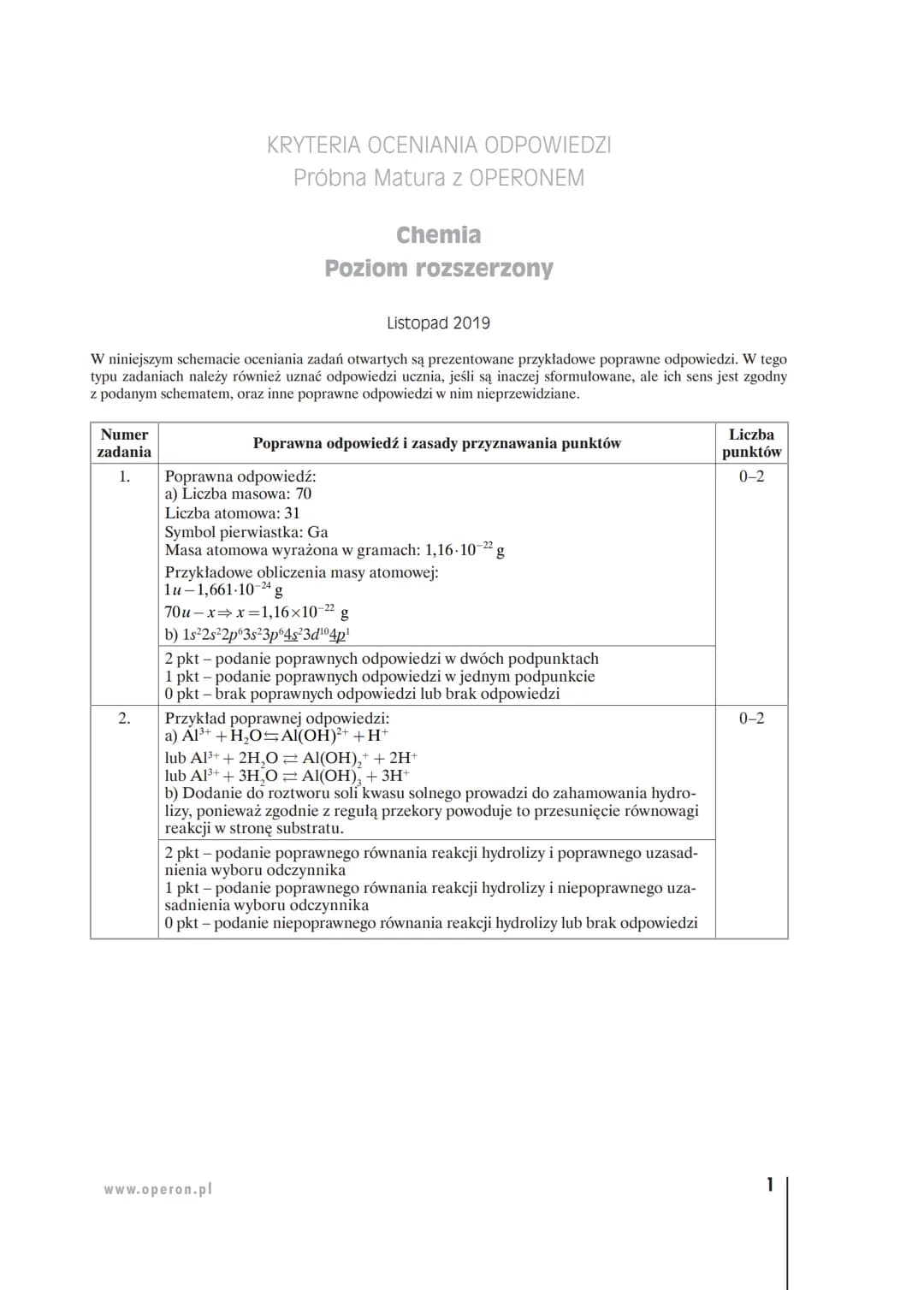 Numer
zadania
1.
2.
KRYTERIA OCENIANIA ODPOWIEDZI
Próbna Matura z OPERONEM
Listopad 2019
W niniejszym schemacie oceniania zadań otwartych są