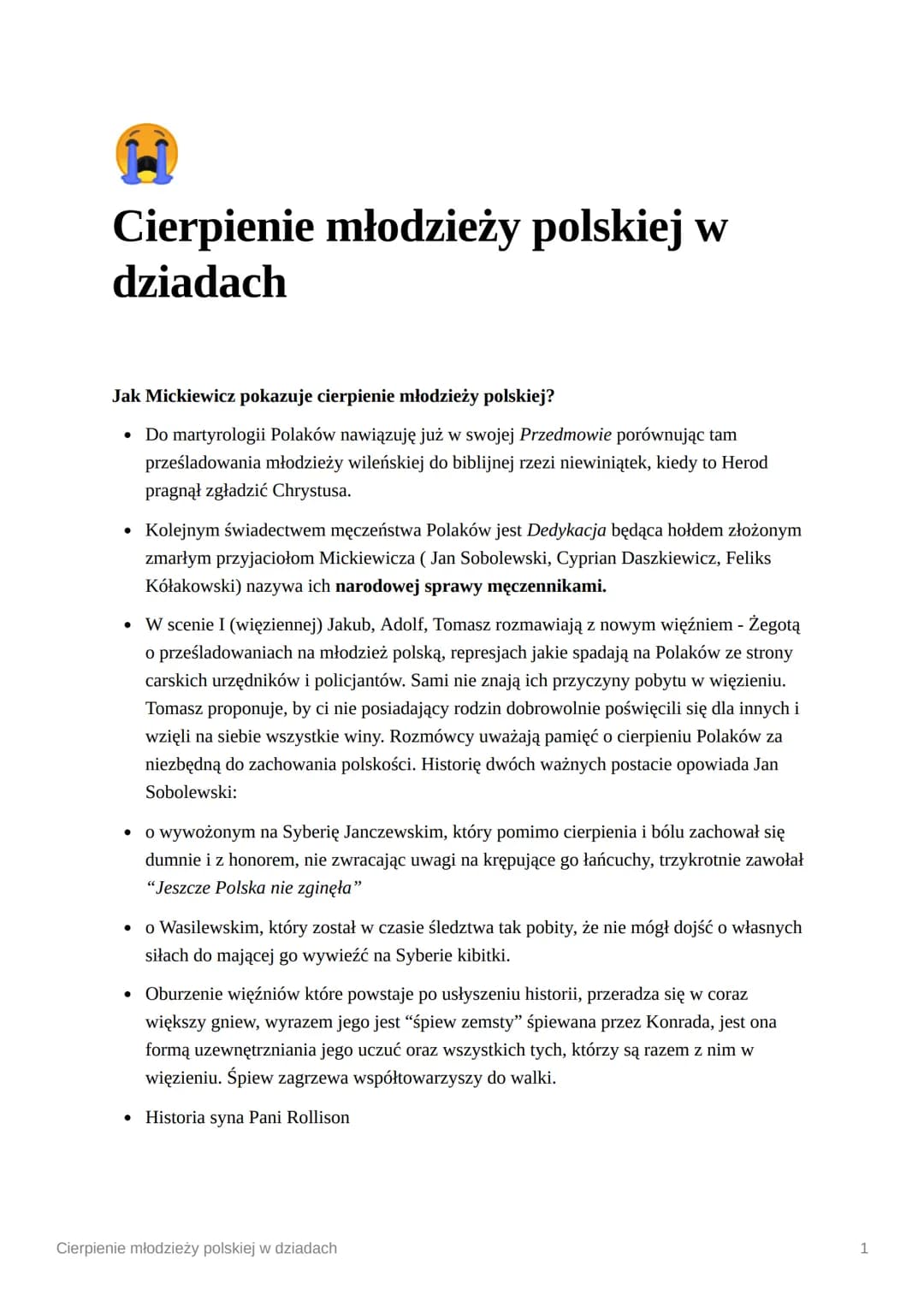 
<p>Jak Mickiewicz pokazuje cierpienie młodzieży polskiej?</p>
<p>Do martyrologii Polaków nawiązuję już w swojej Przedmowie porównując tam p