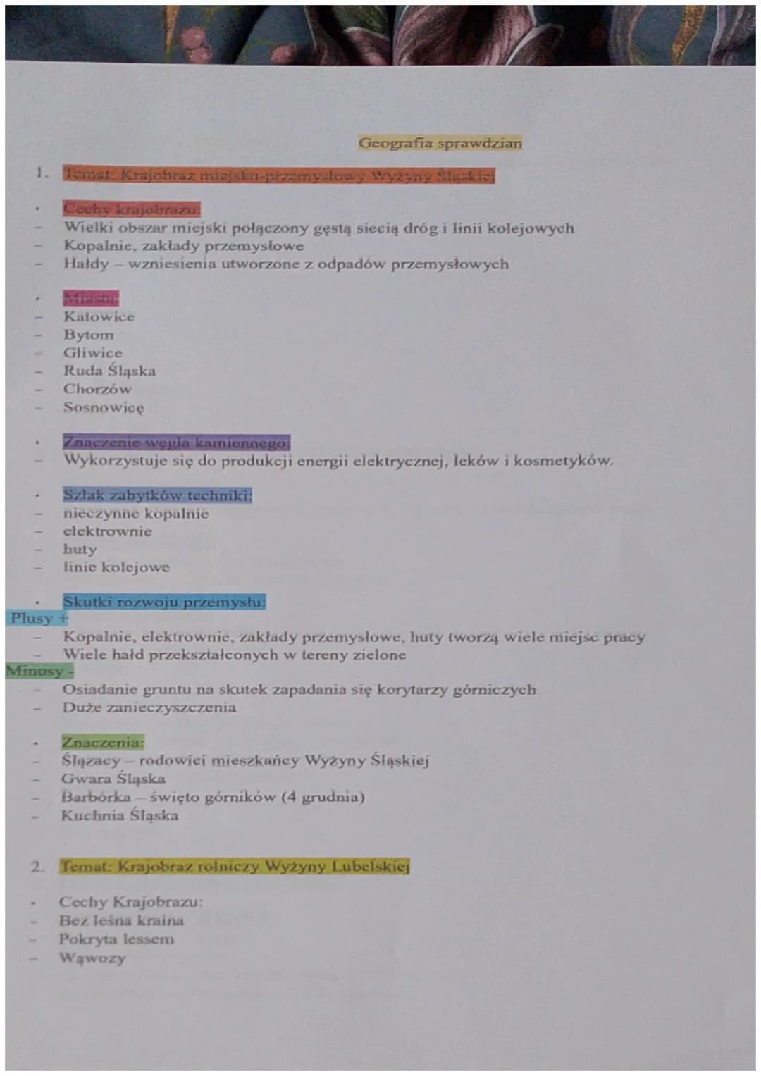 Geografia sprawdzian
1. Temat: Krajobraz miejsku-przemyslowy Wyżyny Śląskie
Cechy krajobrazu.
Wielki obszar miejski połączony gęstą siecią d