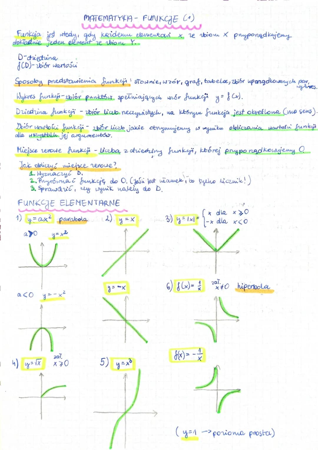 Notatki do matury z matematyki PDF: Funkcje klasa 1 liceum, rodzaje i wzory