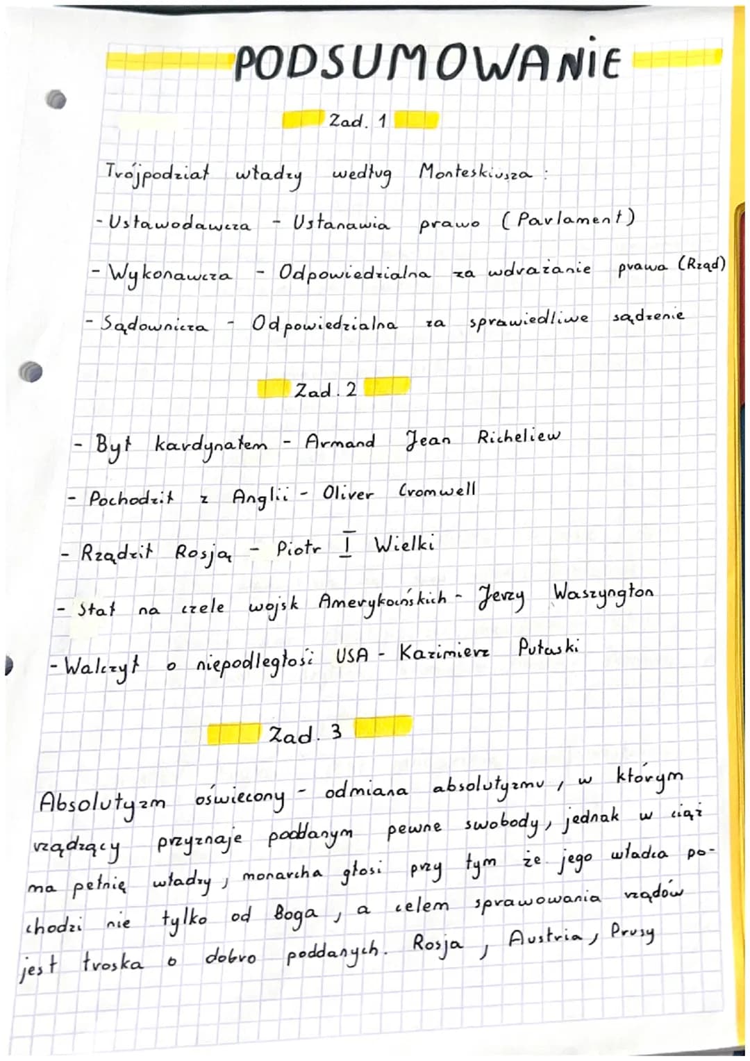 )
- Wykonawcza
- Sadownicza
ma
Tvojpodział władzy według Monteskiusza
Ustawodawcza Ustanawia prawo (Parlament)
Odpowiedzialna τα wdratanie
O