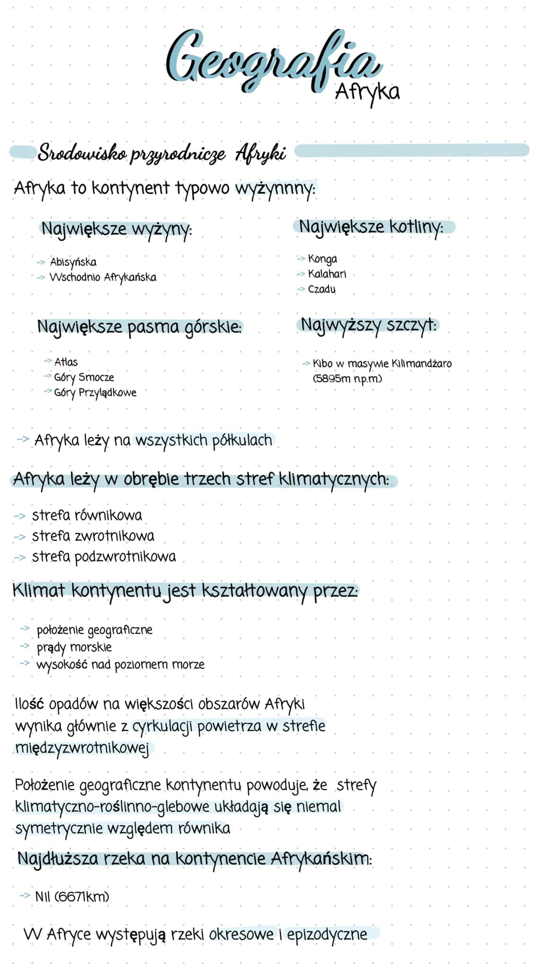 Srodowisko przyrodnicze Afryki
Afryka to kontynent typowo wyżynnny:
Największe wyżyny:
Abisyńska
Wschodnio Afrykańska
Geografia
Największe p