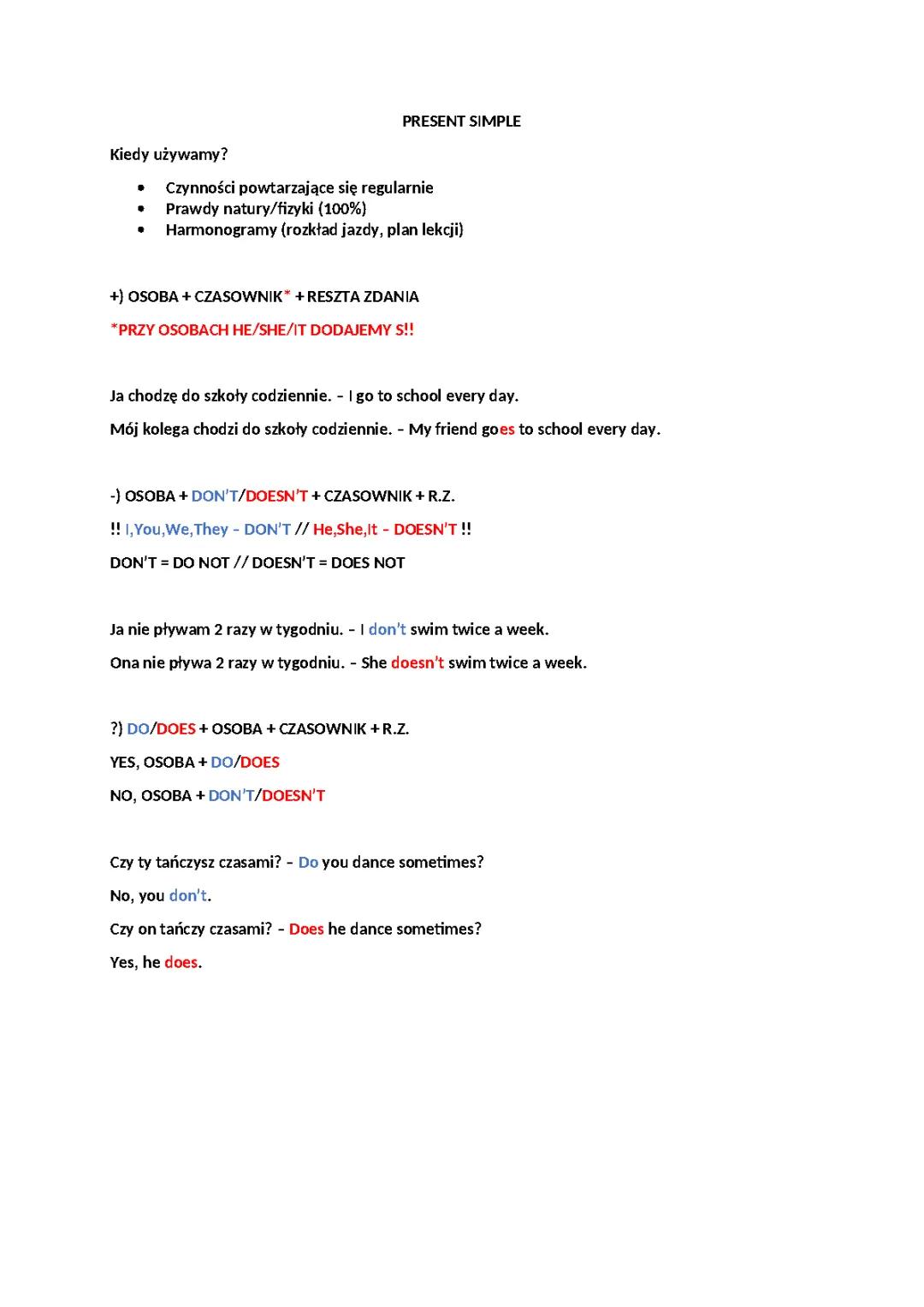 Zasady Present Simple