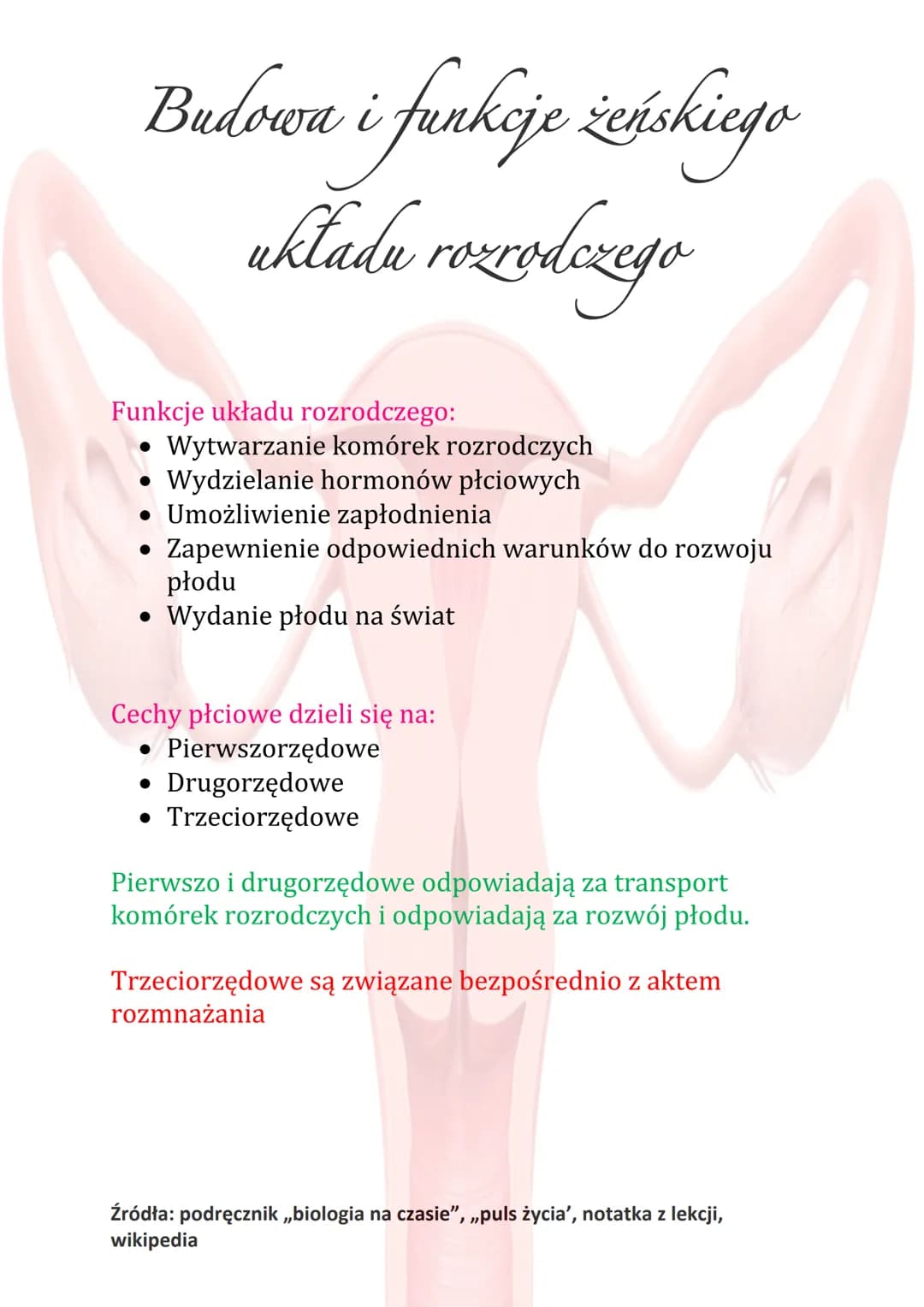 Budowa i funkcje żeńskiego
układu rozrodczego
Funkcje układu rozrodczego:
Wytwarzanie komórek rozrodczych
• Wydzielanie hormonów płciowych
•