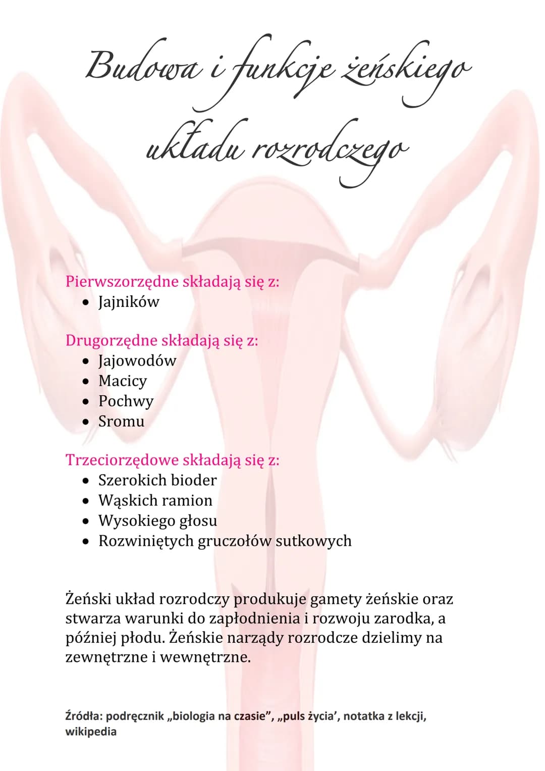 Budowa i funkcje żeńskiego
układu rozrodczego
Funkcje układu rozrodczego:
Wytwarzanie komórek rozrodczych
• Wydzielanie hormonów płciowych
•