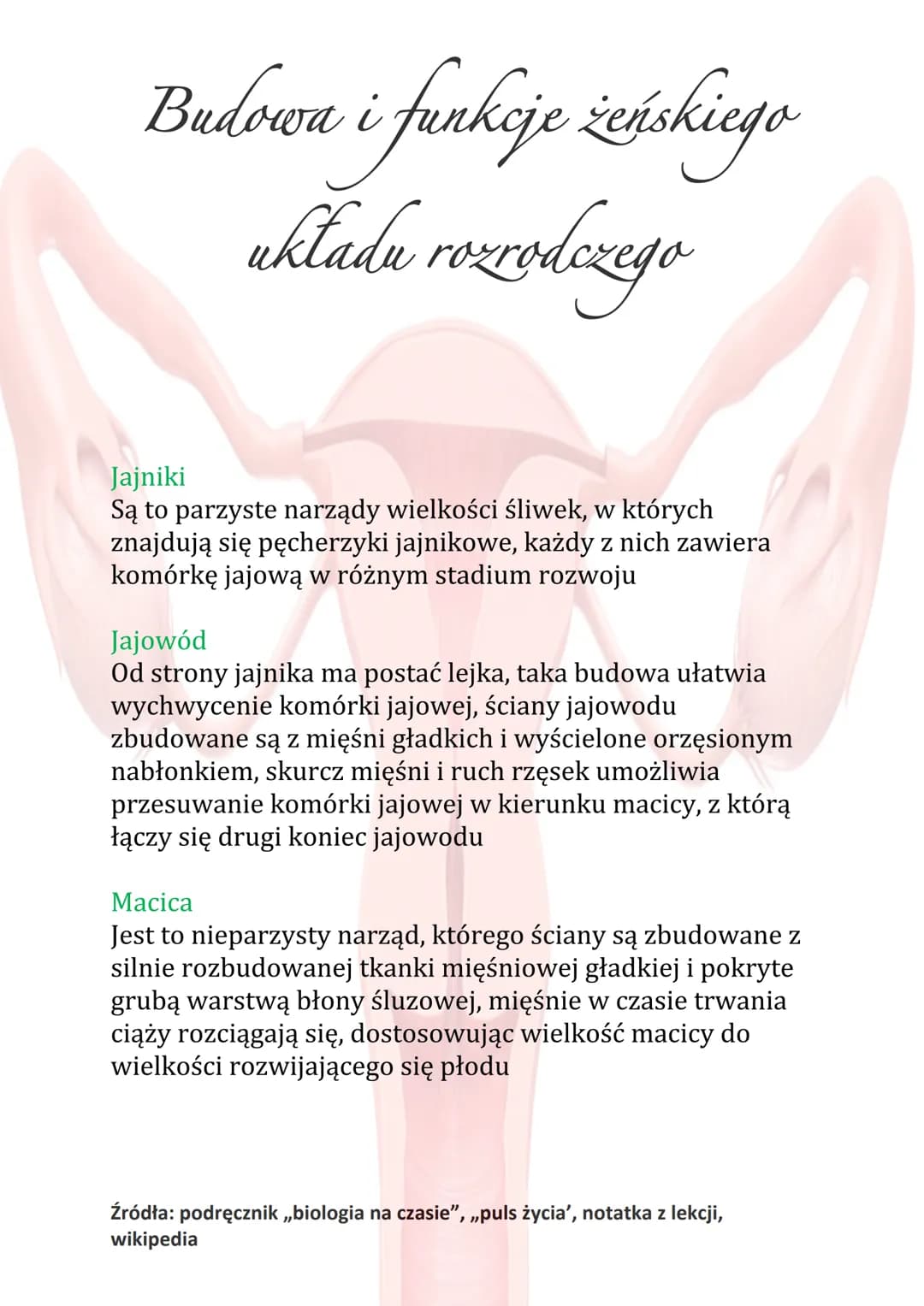 Budowa i funkcje żeńskiego
układu rozrodczego
Funkcje układu rozrodczego:
Wytwarzanie komórek rozrodczych
• Wydzielanie hormonów płciowych
•
