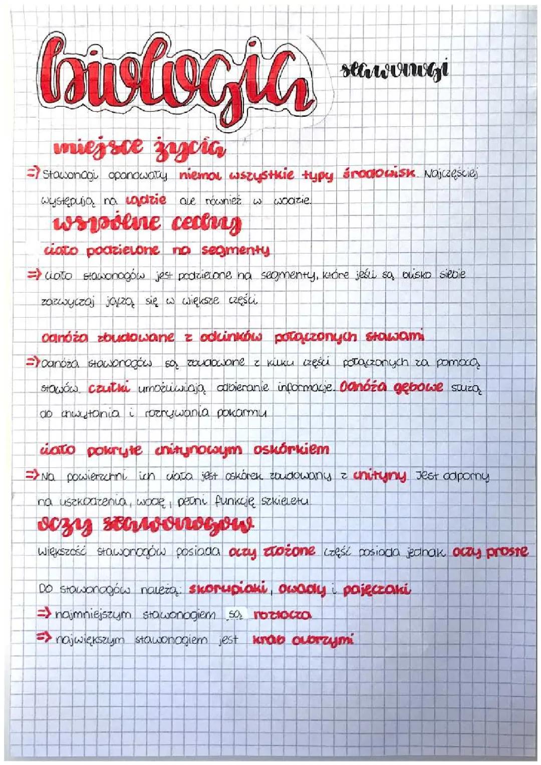 Cechy stawonogów Klasa 6: Test, Sprawdzian i Quiz