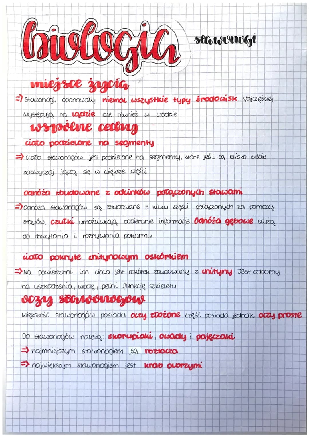 biologia
miejsce zycia
=> Stawonogi opanowały niemal wszystkie typy środowisk. najczęściej
występują na cądzie ale nownież w wodzie.
wspolne