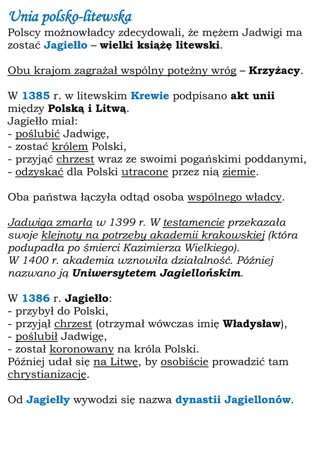 Polska w unii z Węgrami i
Litwą
Kazimierz Wielki był ostatnim królem Polski z dynastii
Piastów.
Zmarł w 1370 r. Nie miał męskiego potomka.
U
