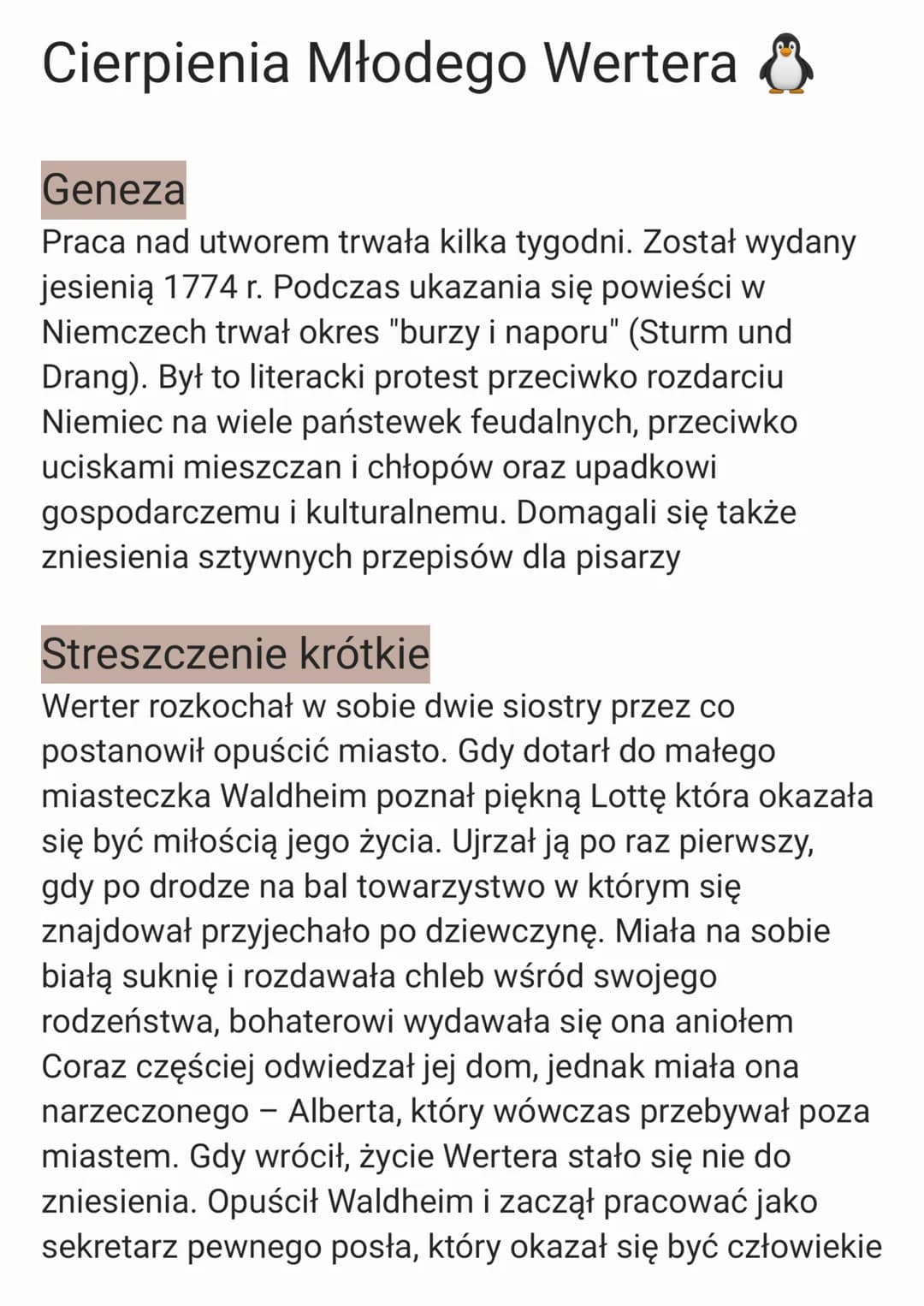 Cierpienia Młodego Wertera &
Geneza
Praca nad utworem trwała kilka tygodni. Został wydany
jesienią 1774 r. Podczas ukazania się powieści w
N
