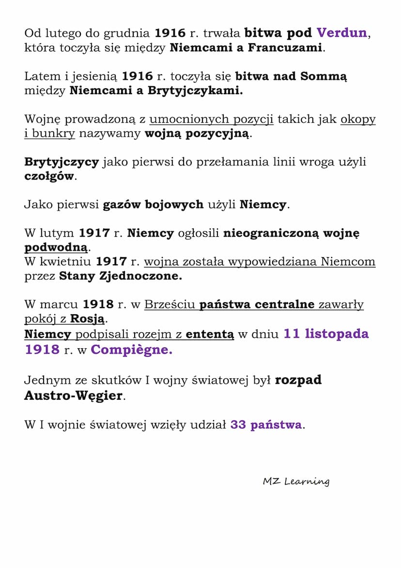 I Wojna Światowa
Państwa, które zawarły trójprzymierze to Austro-
Węgry, Niemcy i Włochy.
Państwa, które zawarły trójporozumienie to Wielka
