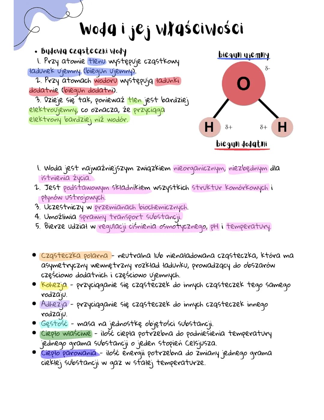 Woda i jej właściwości - Biologia