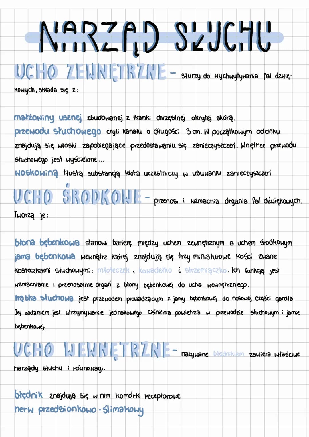 NARZĄD SLUCHU
UCHO ZEWNĘTRZNE - Sturzy do wychwytywania fal dzwię-
Kowych, składa się z:
małżowiny usznej zbudowanej z tkanki chrzęstnej okr