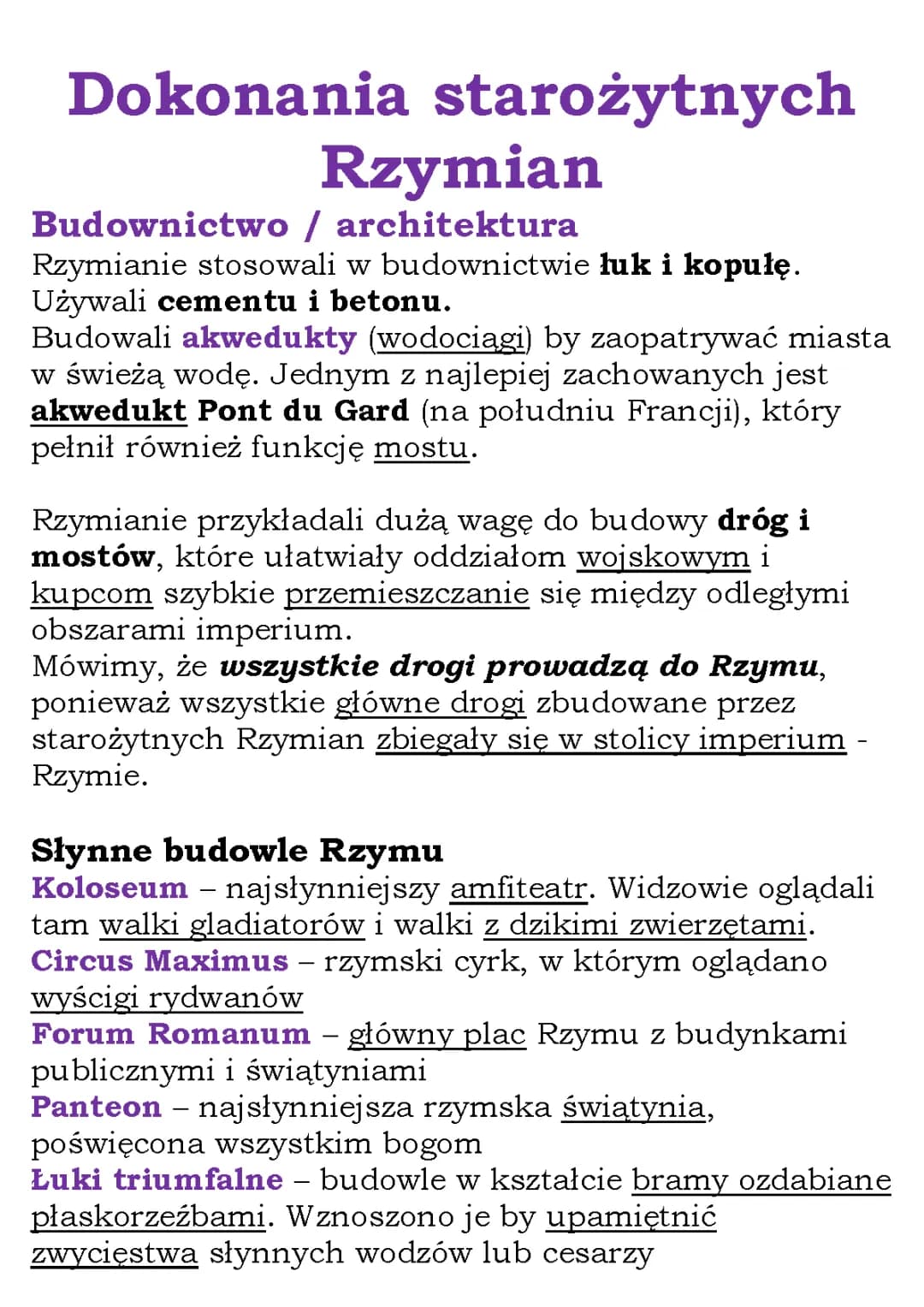 Najważniejsze osiągnięcia starożytnych Rzymian (Klasa 5)