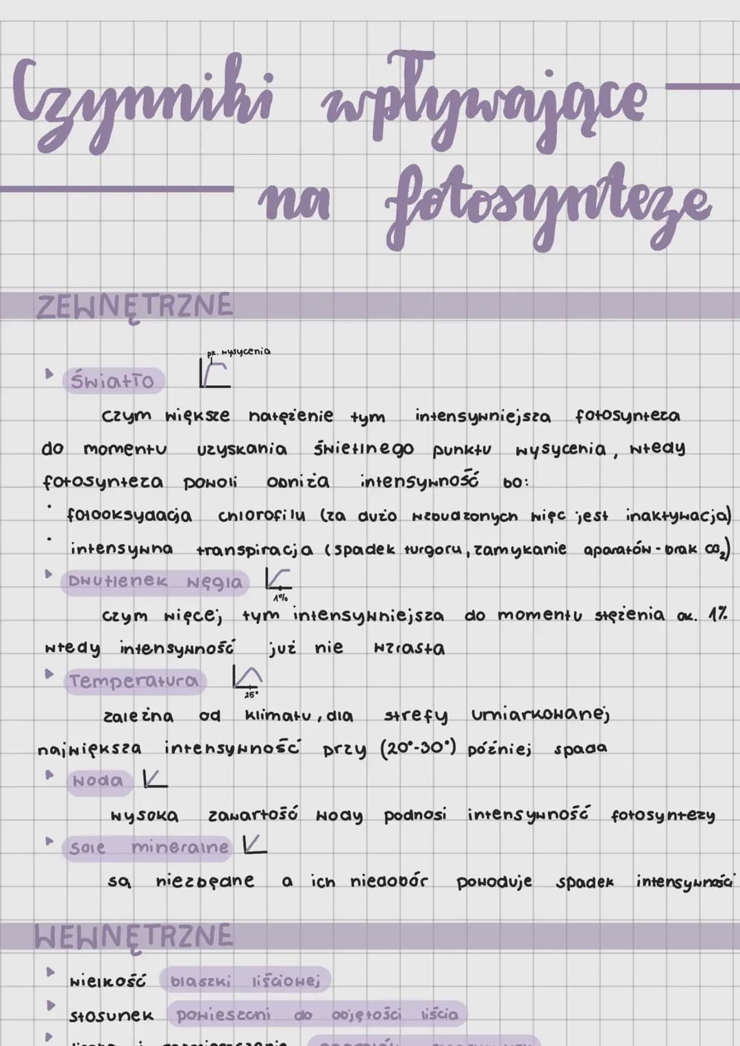 Czynniki wpływające na intensywność fotosyntezy 