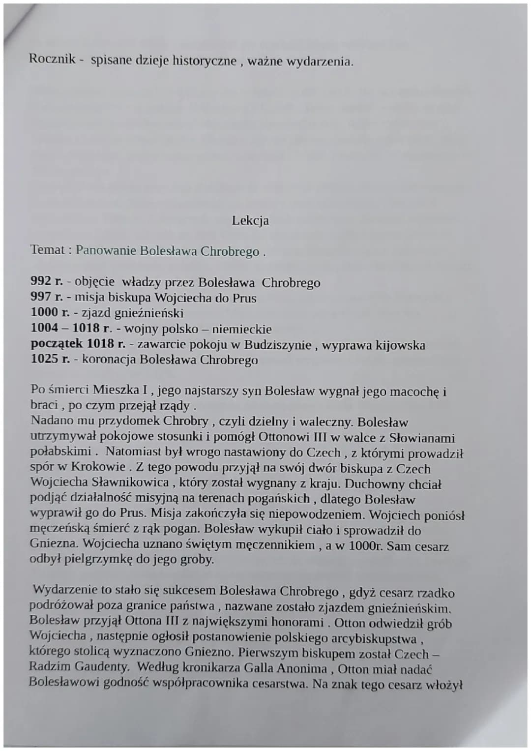 DZIAŁ V
POLSKA ZA PIERWSZYCH PIASTÓW
Lekcja
Temat: Pradzieje ziem polskich.
ok.500tys. Lat temu - najstarsze odnalezione w Polsce ślady Homo