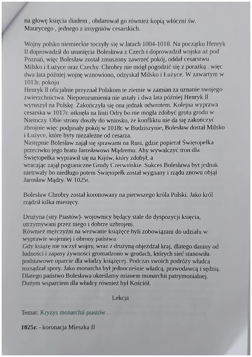 DZIAŁ V
POLSKA ZA PIERWSZYCH PIASTÓW
Lekcja
Temat: Pradzieje ziem polskich.
ok.500tys. Lat temu - najstarsze odnalezione w Polsce ślady Homo