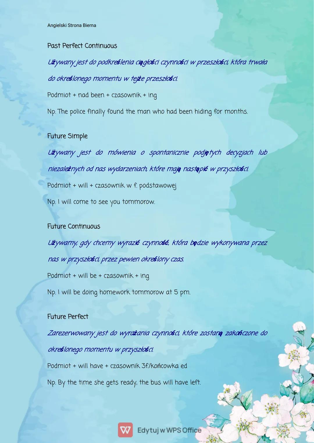 Angielski Strona Bierna
Jak rozpoznać czasy w j.
Angielskim?
Present Simple
Opisuje wszystkie czynności stałe, rutynowe i powtarzające się. 